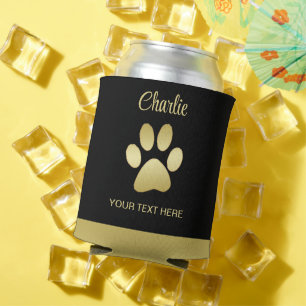 Gold Shiny Dog Paw auf schwarzem Hintergrund Dosenkühler