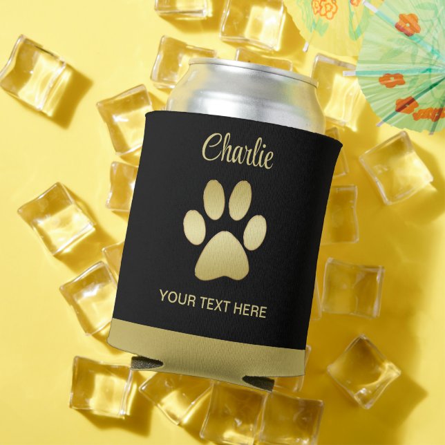 Gold Shiny Dog Paw auf schwarzem Hintergrund Dosenkühler (In Situ Sommer)