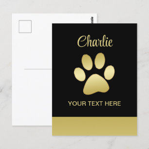 Gold Shiny Dog Paw auf schwarzem Hintergrund Postkarte