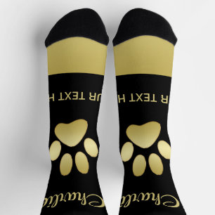 Gold Shiny Dog Paw auf schwarzem Hintergrund Socken