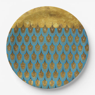 Gold Shiny Princess Mermaid Glitzer Scales Pappteller