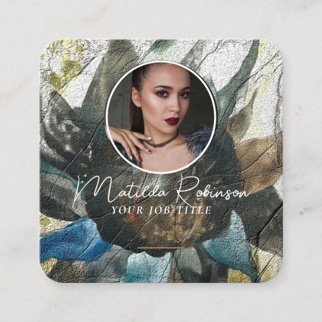 Gold-Signatur-Sonnenblume für das Foto hinzufügen Quadratische Visitenkarte (Vorderseite)