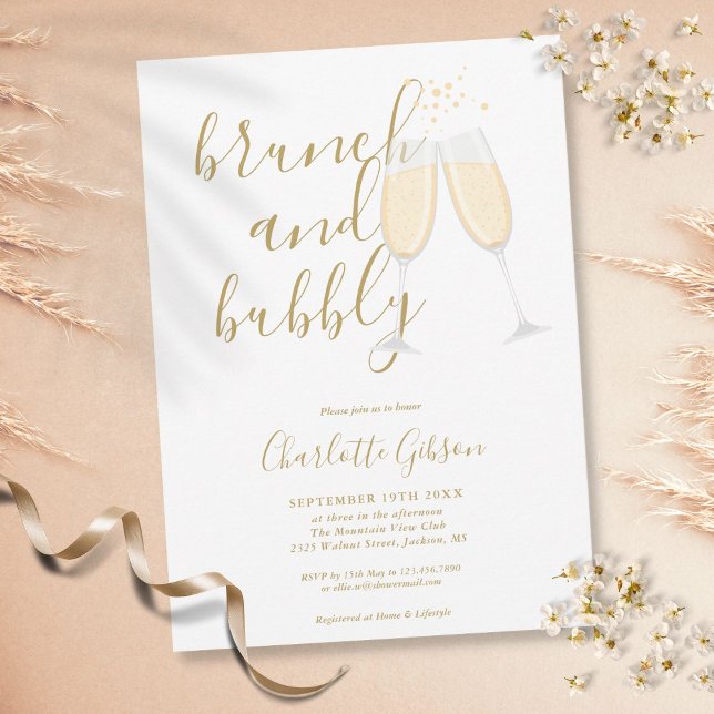 Gold Signature Script Brunch Bubbly Brautparty Einladung (Von Creator hochgeladen)