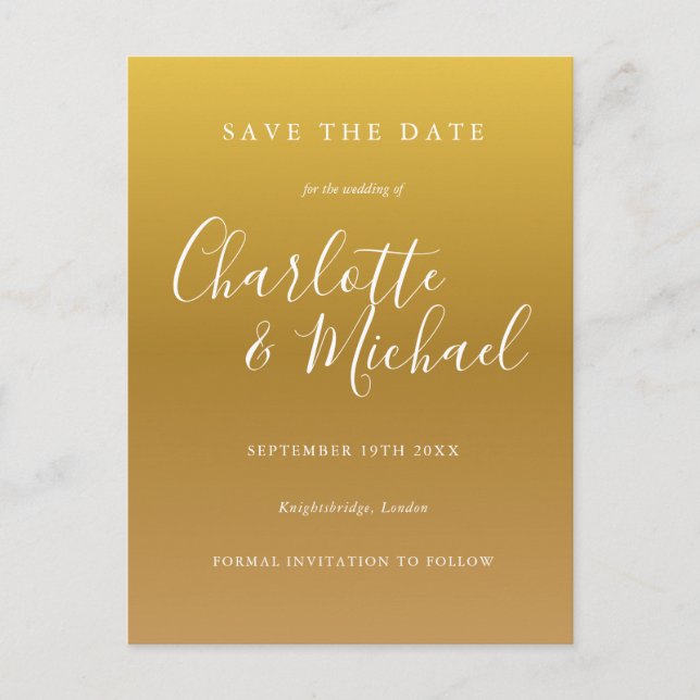 Gold Signature Wedding Save the Date Card Postkarte (Vorderseite)