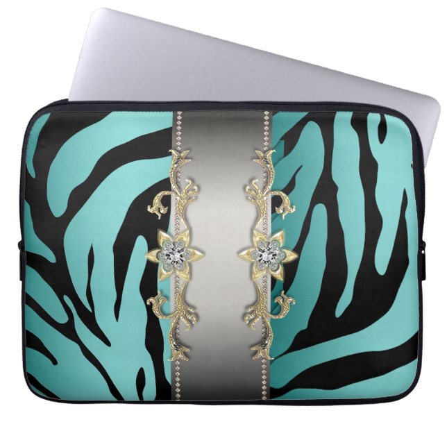 Gold Silber Aquamarin Blue Zebra Laptop Sleeve (Vorderseite)
