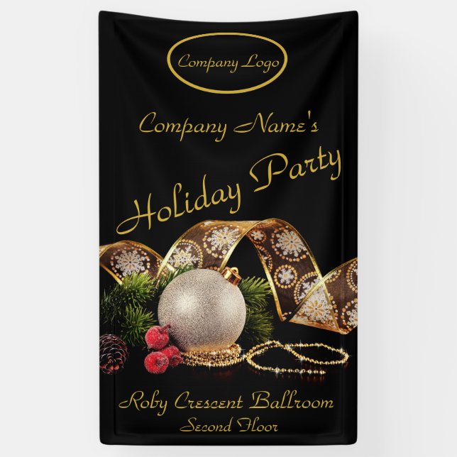 Gold, Silber, Black Corporate Holiday Party Banner (Vertikal)