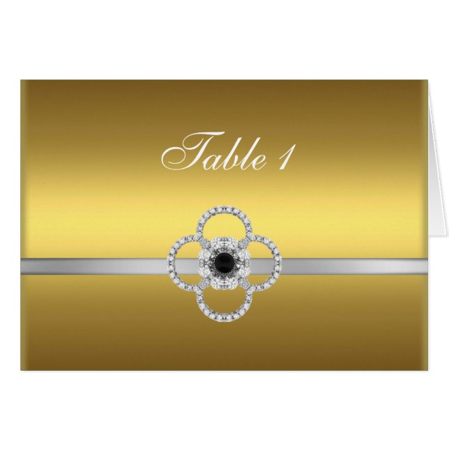 Gold Silber Diamond Black Jewel Table Card 1 (Vorderseite (Horizontal))