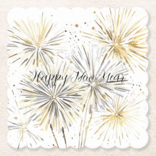 Gold Silber Feuerwerk Silvester oder Neujahr Untersetzer