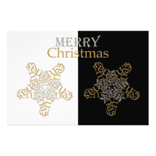 Gold & Silber Frohe Weihnachtsstern, Schwarz & Wei Fotodruck