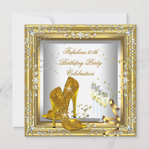 Gold Silber Geburtstagsfeier High Heel Champagner Einladung