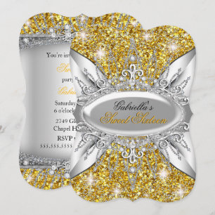 Gold Silber Glanz Diamant Sweet 16 Einladung