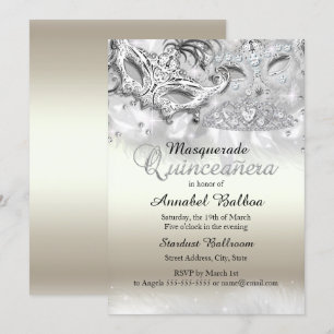 Gold Silber Glanz Maskenball Quinceanera Einladung