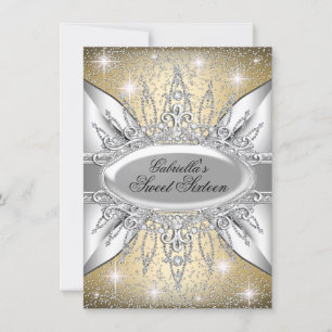 Gold & Silber Glitzer Diamant Sweet 16 Einladung