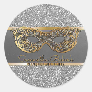 Gold Silber Glitzer Masquerade Party Geburtstag Runder Aufkleber