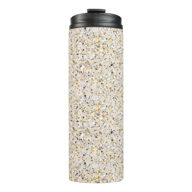 Gold, Silber, Grau Terrazzo Muster Thermosbecher (Vorderseite)