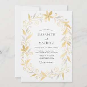 Gold Silber Kranz Hochzeit Einladung