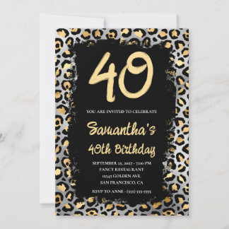 Gold Silber Leopard Painted Black 40. Geburtstag Einladung