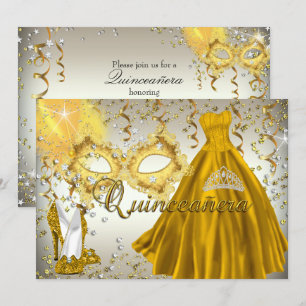 Gold Silber Maske Masquerade Quinceanera Einladung