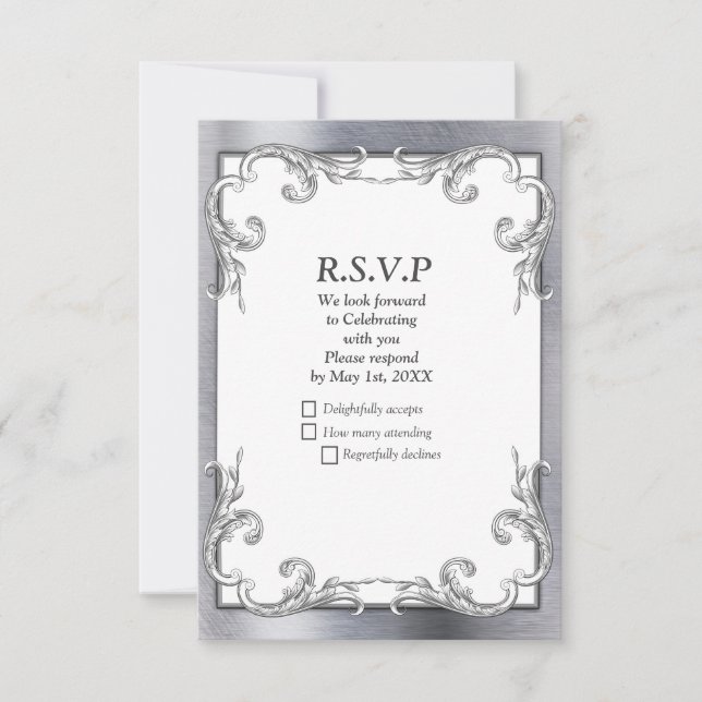 Gold, Silber - Messing Modern RSVP Karte (Vorderseite)
