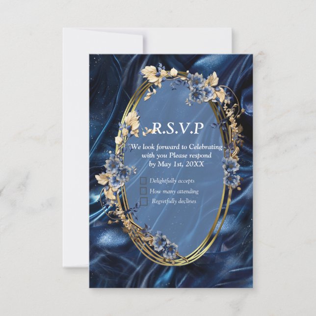 Gold, Silber - Messing Modern RSVP Karte (Vorderseite)