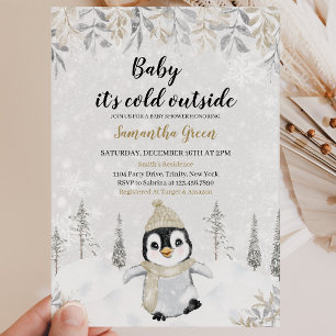 Gold Silber Pinguin Babyparty Einladung