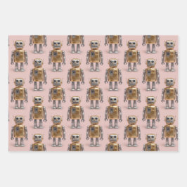 Gold Silber Robot Pink Wrapping Paper Geschenkpapier Set