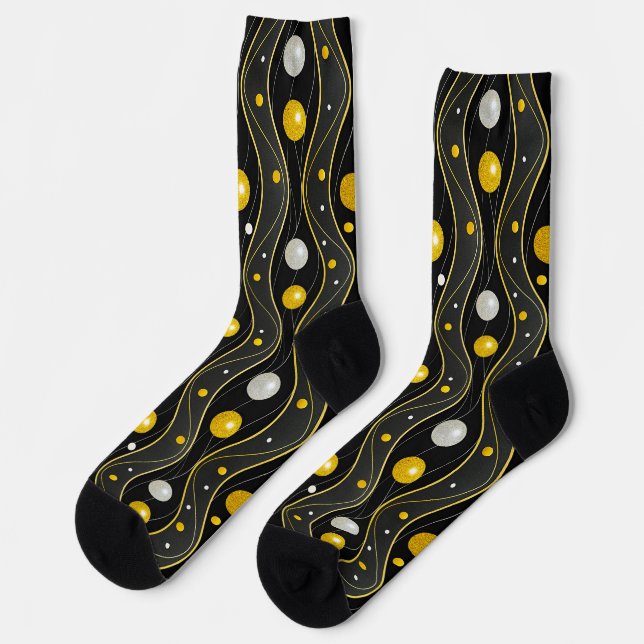 Gold Silber Schwarz Art Deco Muster Socken (Linkes Detail)