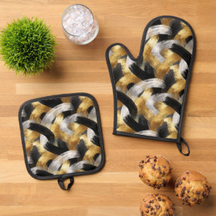 Gold Silber Schwarz Weihnachtsfeier Ofenhandschuh & Topflappen-Set
