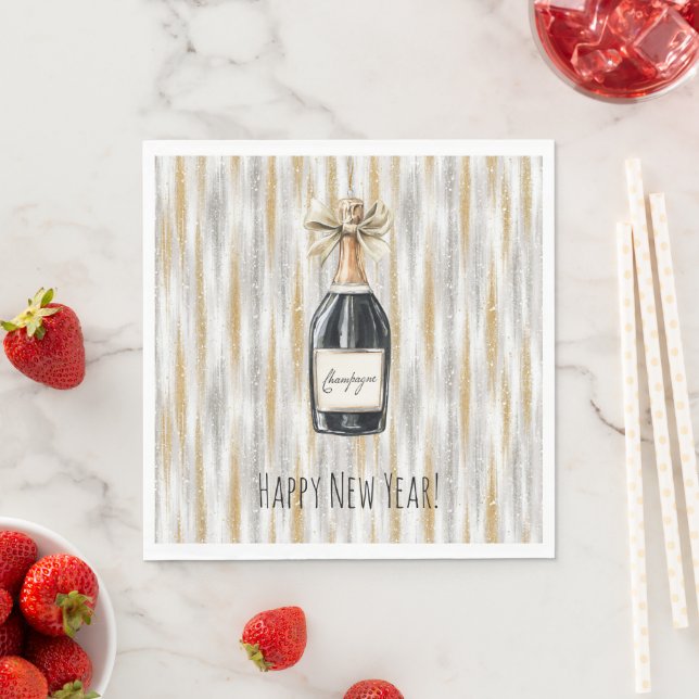 Gold Silber Silvester Champagnerflasche Serviette (Beispiel)