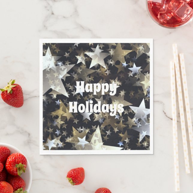 Gold & Silber Stars auf der Black Holiday Std. Nap Serviette (Beispiel)