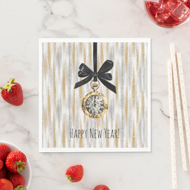 Gold Silber Streifen Silvester Mitternacht Serviette (Beispiel)