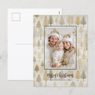 Gold Silber Tannen Foto Weihnachts-Postkarte Feiertagspostkarte