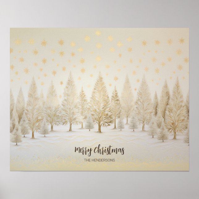 Gold Silber Tannen Weihnachtsposter Poster (Vorne)