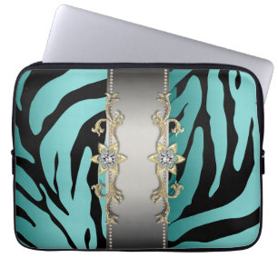 Gold Silber Türkis Blau Zebra Laptop Hülle Laptopschutzhülle