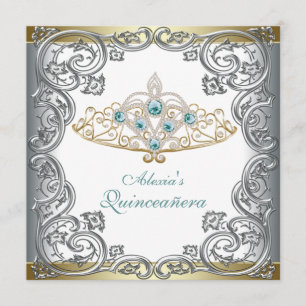 Gold Silber Türkis Tiara Quinceanera Einladung