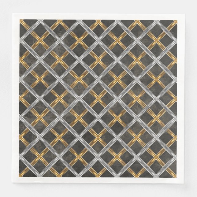 Gold, Silber und schwarz lackiertes Muster Serviette (Vorderseite)