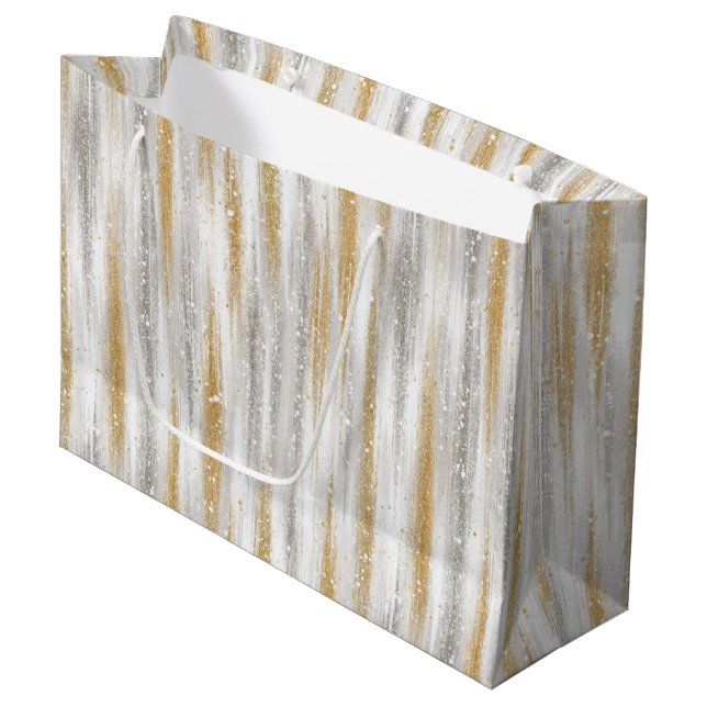 Gold Silber Weihnachtsfeier Große Geschenktüte (Vorderseite Schrägansicht)