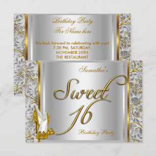 Gold Silber Weiß Sweet Sixteen Sweet 16 Party Einladung