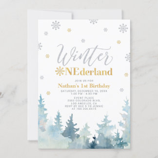 Gold & Silber Winterlandschaft 1. Party Einladung