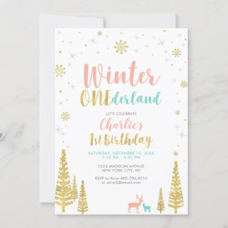 Gold & Silber Winterlandschaft 1. Party Einladung