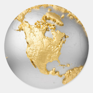 Gold, Silberglobe. North America. 3d Rendering Runder Aufkleber