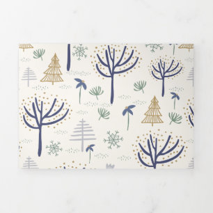 Gold Silberne Weihnachtsbäume Lichter und Ornament Dreifach Gefaltete Urlaubskarte