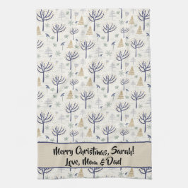 Gold Silberne Weihnachtsbäume Lichter und Ornament Geschirrtuch