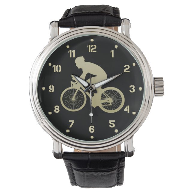 Gold Silhouette Bicyclist Armbanduhr (Vorderseite)