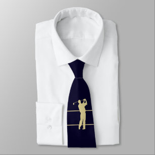 Gold Silhouette Golfer auf Navy Blue Neck Tie Krawatte