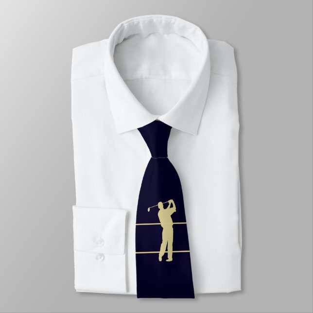 Gold Silhouette Golfer auf Navy Blue Neck Tie Krawatte (Gebunden)