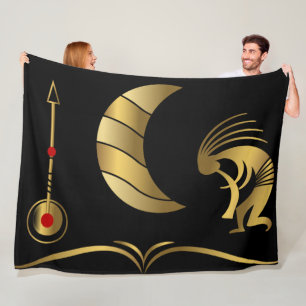 Gold Silhouette Kokopelli Fleece Blanket