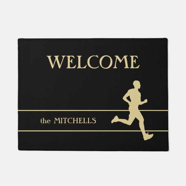 Gold Silhouette Runner willkommen Fußmatte (Vorderseite)