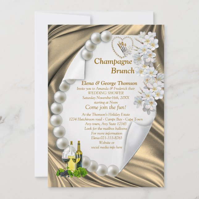 Gold Silk & Ivory Birne Polterabend Einladung (Vorderseite)