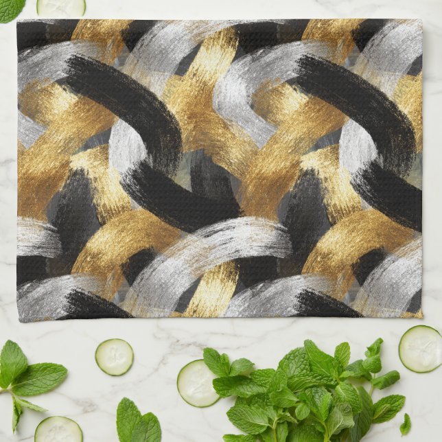 Gold Silver Black Christmas Celebration Geschirrtuch (Gefaltet)